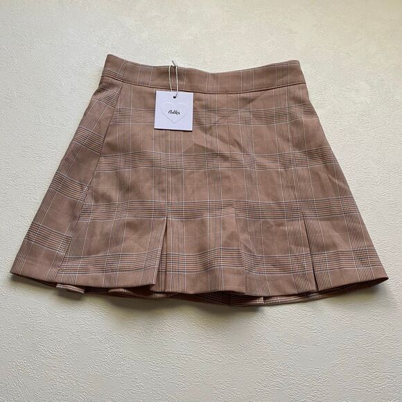 Adika Plaid Pleated Mini Skirt Women’s XS Brown Checkered Tennis Schoolgirl Y2K - Picture 2 of 7